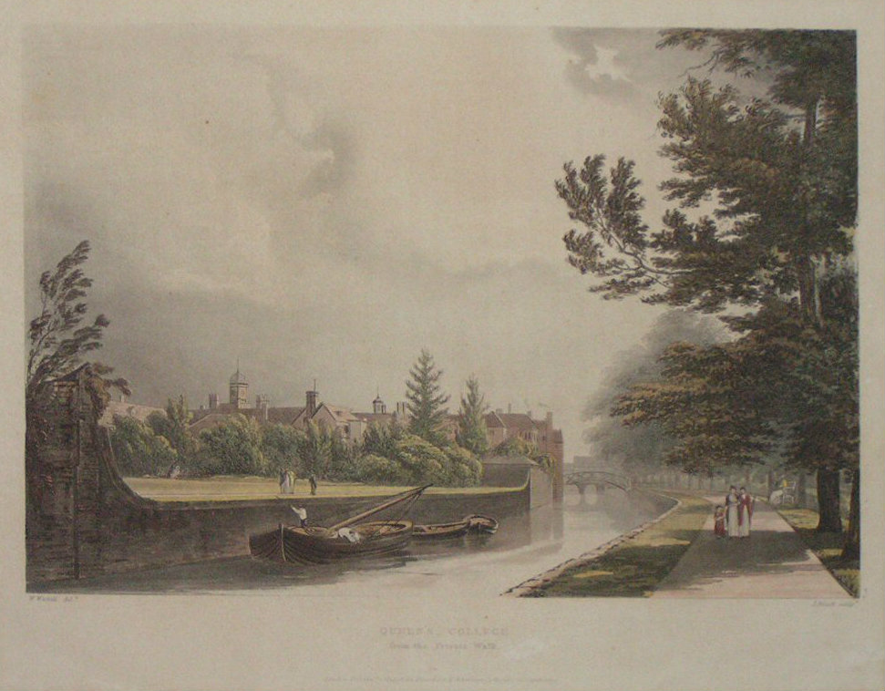 Aquatint - Queen's College from the Private Walk - Bluck